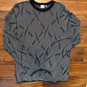 Armani Collezioni Navy and White Geometric Crewneck Lightweight Sweater